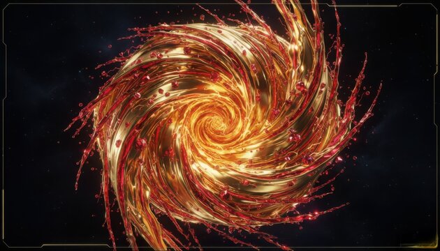 A swirling golden and red cosmic vortex representing energy creation and abstract power concept - Powered by Adobe
