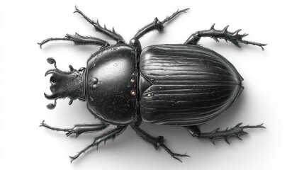 Close up black beetle illustration on white background studio shot isolated