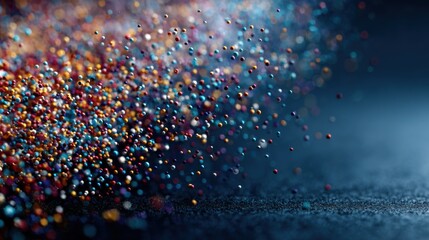 Colorful particles swirling in the air create a vibrant visual display