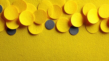 Colorful arrangement of yellow and gray circles on a bright yellow background for decoration