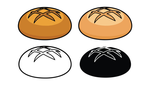 Round Bread Loaf Icon Set in Multiple Styles