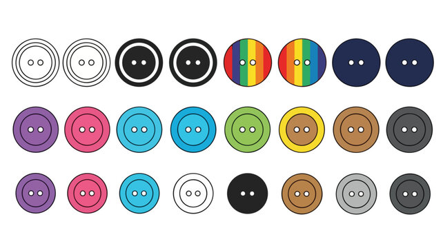 Colorful Sewing Button Icon Set Collection