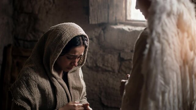 Archangel Gabriel announces to Virgin Mary that she will conceive a child by the Holy Spirit from Bible Gospel of Luke Chapter 1 concept