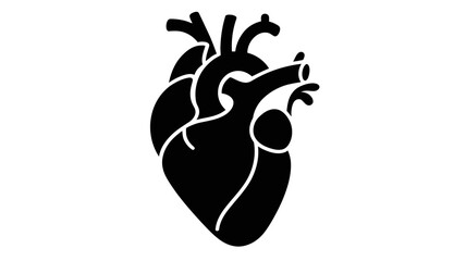 A black silhouette of an anatomical heart