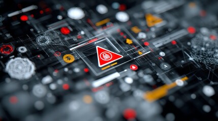 Digital Security Concept with Warning Icon on Futuristic Background