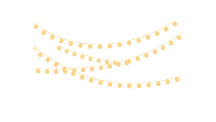 Festive string lights warm yellow glowing bulbs on white background perfect for holiday and party decorations