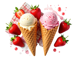 Delicious 3D Waffle Cone Duo with Summer Dessert Accents
