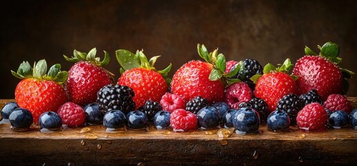 Fresh and Colorful Assortment of Berries on a Wooden Surface.