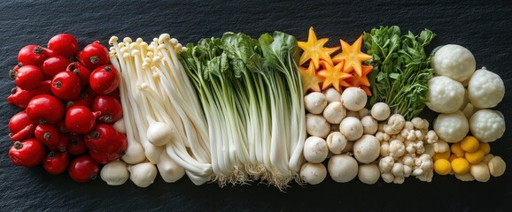 Fresh and Colorful Vegetable Medley on Dark Background.