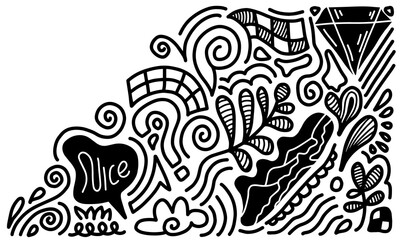 Hand drawn doodle with black lines, creative abstract illustration suitable for stickers, drawing books, covers