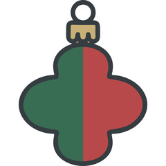 Fototapeta premium Holiday Ornament Festive Four Leaf Clover Shape Red and Green Halves with Gold Cap and Hanging Loop Simple Graphic Design