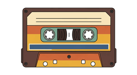 Classic striped audio cassette illustration, evoking vintage sound, retro entertainment, and analog music memories from past eras