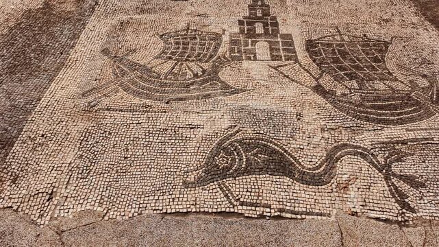 The Piazzale delle Corporazioni in Ostia Antica, the old port of Rome, Lazio, Italy, dating back to the 7th century BC