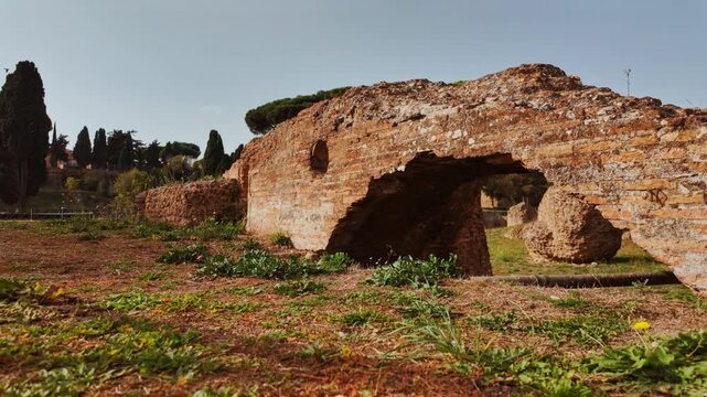 The ruins of the Baths of Caracalla, Rome, Italy, dating back to 212 AD, under the emperors Septimius Severus and Caracalla