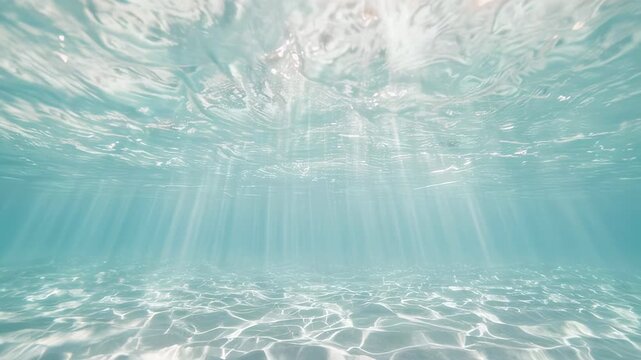 Sunbeams pierce the crystal-clear water, illuminating the sandy bottom with rippling light patterns