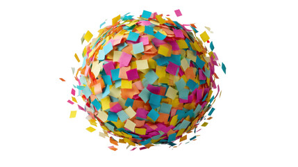 Obraz premium Bright paper confetti creating an abstract sphere, symbolizing celebration, party, and joy. Isolated with transparent background