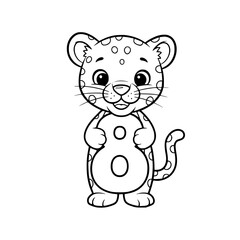 Fototapeta premium A playful cartoon cheetah cub proudly holds the number 8, perfect for children learning and educational purposes. vector illustration