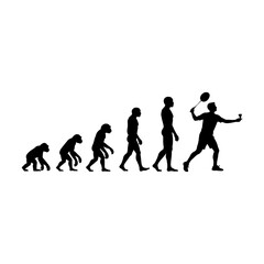 Obraz premium Evolution of Sport: A silhouette illustrates human evolution towards playing badminton, symbolizing progress and the development of athleticism and skill. vector illustration