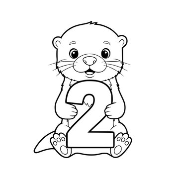 An endearing cartoon otter joyfully displays the number 2, perfect for educational content or playful designs. This illustration features clean lines and a friendly aesthetic. vector illustration