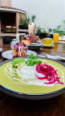 Enchiladas verdes mexicanas con aguacate y cebolla morada / Mexican green enchiladas with avocado and purple onion