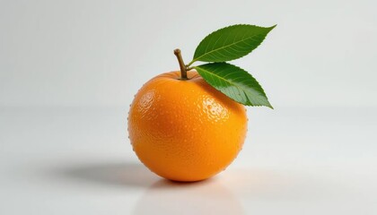 Fresh Orange with Green Leaves on a White Background