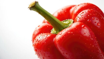 Fresh Red Bell Pepper with Water Droplets - Close-up Macro Photography