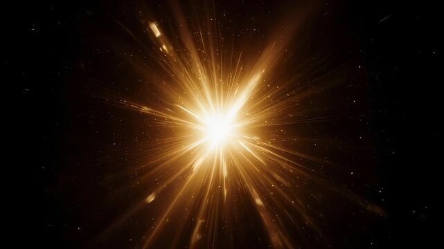 Bright golden explosion radiating light and particles against a dark background