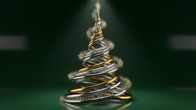 Modern stylized christmas tree made of twisted metal. Suitable for holiday graphic designs, social media posts, and festive decorations. - Powered by Adobe