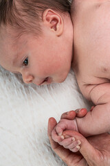 Newborn infant holding parent's hand expressing love and connection