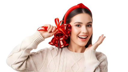 Christmas Girl Holding Bells Celebration Happy Smiling Red Accessories