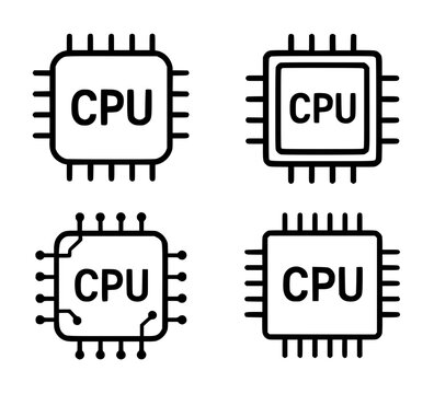 4 CPU illustrations, outline, transparent background