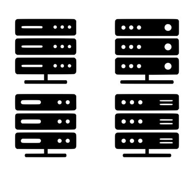 4 server illustrations, black, transparent background