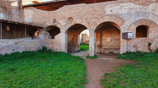 The House of the Charioteers or Caseggiato degli Aurighi in Ostia Antica, the old port of Rome, Lazio, Italy, dating back to the 7th century BC