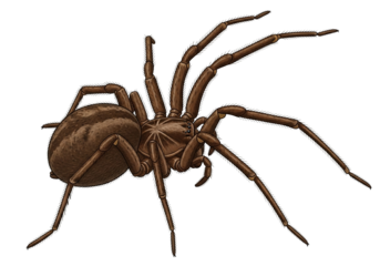 Detailed scientific illustration of a brown recluse spider, a venomous arachnid recognized by its distinctive fiddle-shaped mark on the cephalothorax, isolated.