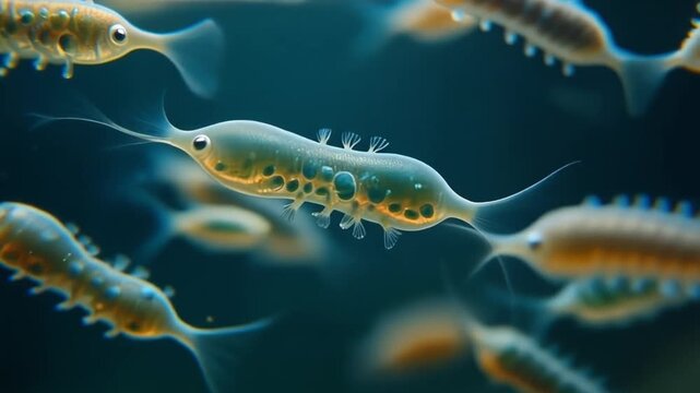 A Swarm of Microscopic Plankton Organisms Swimming Underwater.