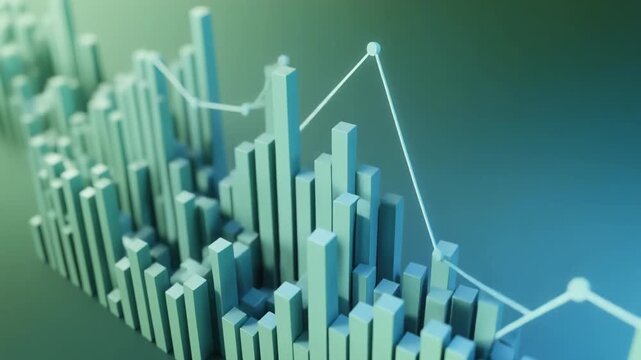 Abstract 3D Financial Data Bar Chart and Line Graph Animation.