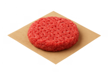 Raw ground beef burger patty on butcher paper, preparing fresh meat for cooking delicious homemade meals, transparent background