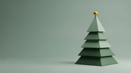 Geometric green christmas tree on muted green backdrop perfect for holiday designs, greeting cards, invitations, and festive social media posts.