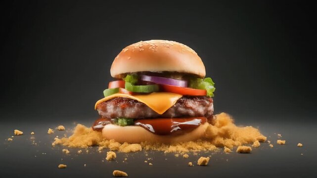 Delicious Burger with Melted Cheese and Fresh Toppings