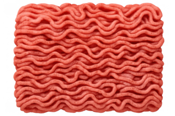 Raw ground beef with a textured surface, fresh minced meat for cooking, red protein food ingredient on transparent background
