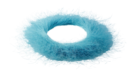 Blue furry torus object with soft hair texture, a fluffy abstract 3d digital art element on transparent background