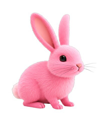 Obraz premium Small adorable pink furry bunny with soft fur, long ears, and cute whiskers sits in a three-quarter view, showcasing its charming and whimsical character design