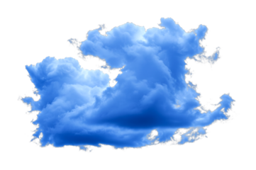Single voluminous blue cloud with a fluffy, cotton-like texture and dramatic lighting, highlighting its complex and detailed formation in a surreal weather scene