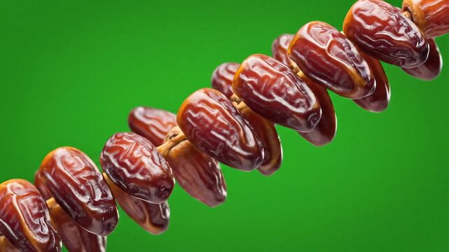 Close up of fresh dates on a green background.
