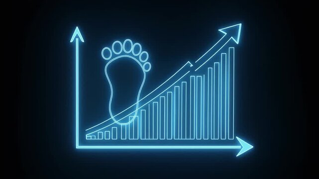 Animated Blue Neon Graph Showing Rising Carbon Footprint.