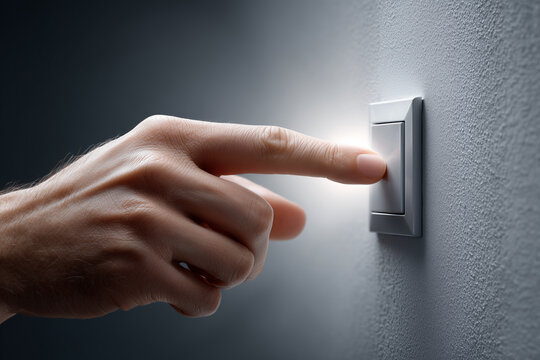 Hand bet&auml;tigt Lichtschalter im Haushalt &ndash; Energie und Alltagssituation