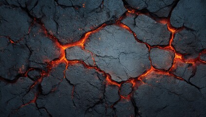 Cracked, dark surface revealing glowing, fiery fissures and sparks