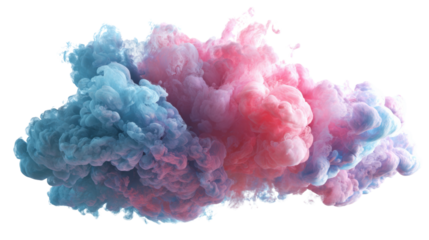 Blue and pink ink cloud exploding in water for abstract background with blending colors and transparent background