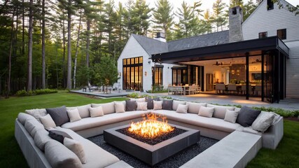 Luxury Modern House Outdoor Fire Pit Seating