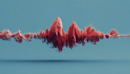 Abstract red nebula-like form with textured peaks and wisps